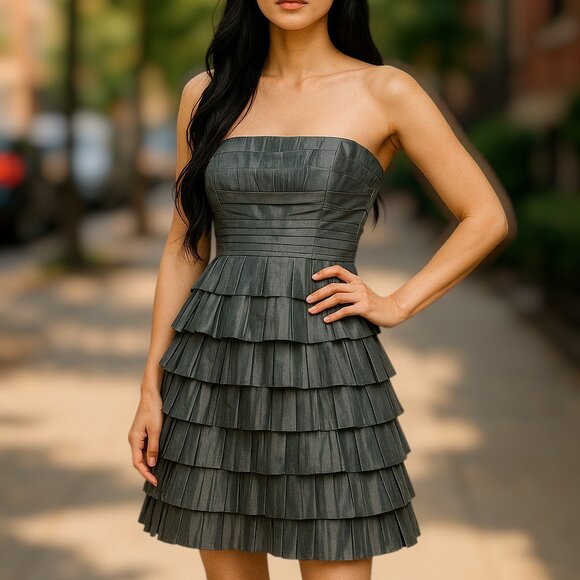 White House Black Market Holiday Party Christmas Pleated Layered Dress Size 10 - Picture 1 of 11